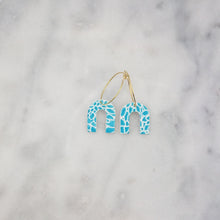 Load image into Gallery viewer, Arch Floral Pattern Blue &amp; White Hoop Dangle Handmade Earrings
