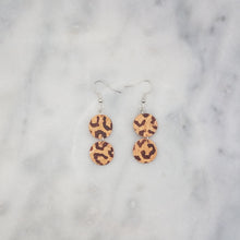 Load image into Gallery viewer, Double Circle Leopard Print Pattern Brown &amp; Peach Dangle Handmade Earrings
