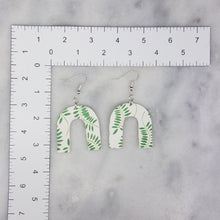 Load image into Gallery viewer, Arch Leaf Pattern White &amp; Green Dangle Handmade Earrings
