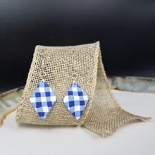 Load image into Gallery viewer, Diamond Buffalo Plaid Pattern Blue &amp; White Dangle Handmade Earrings
