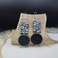 Load image into Gallery viewer, Double Circle &amp; Rectangle Leopard Print Pattern Black &amp; White Dangle Handmade Earrings
