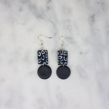 Load image into Gallery viewer, Double Circle &amp; Rectangle Leopard Print Pattern Black &amp; White Dangle Handmade Earrings
