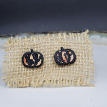 Load image into Gallery viewer, S Wide Pumpkin Black Leopard Print Post Handmade Earrings
