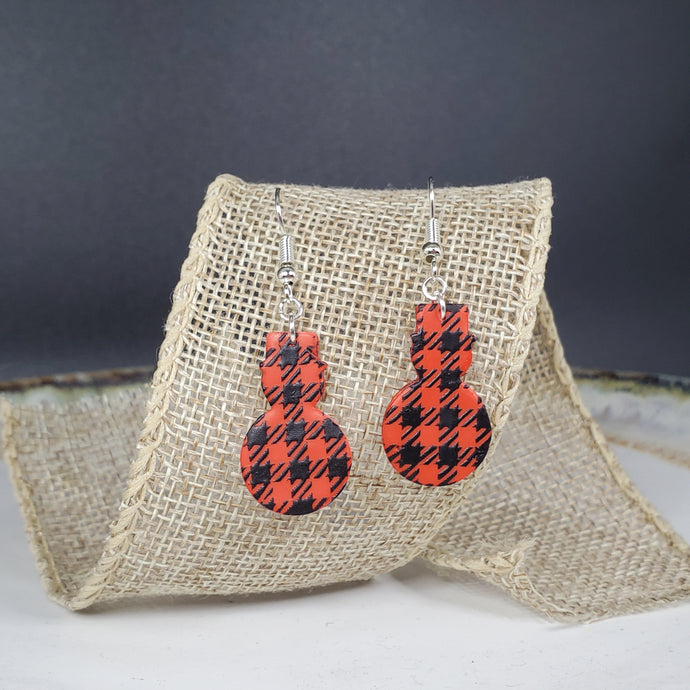 M Snowman Red/Black Buffalo Plaid Dangle Handmade Earrings