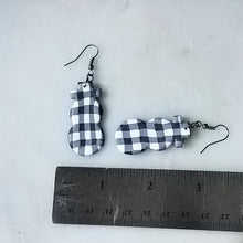 Load image into Gallery viewer, White Buffalo Plaid Polymer Clay L Snowman Dangle Handmade Earrings