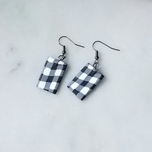 Load image into Gallery viewer, White Buffalo Plaid Polymer Clay Rectangle Dangle Handmade Earrings