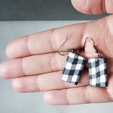 Load image into Gallery viewer, White Buffalo Plaid Polymer Clay Rectangle Dangle Handmade Earrings