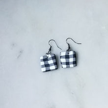 Load image into Gallery viewer, White Buffalo Plaid Polymer Clay Square Dangle Handmade Earrings