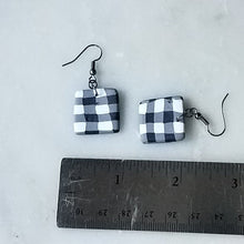 Load image into Gallery viewer, White Buffalo Plaid Polymer Clay Square Dangle Handmade Earrings