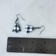 Load image into Gallery viewer, White Buffalo Plaid Polymer Clay Christmas Tree Dangle Handmade Earrings