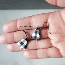 Load image into Gallery viewer, White Buffalo Plaid Polymer Clay Christmas Tree Dangle Handmade Earrings