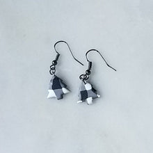 Load image into Gallery viewer, White Buffalo Plaid Polymer Clay Christmas Tree Mini Dangle Handmade Earrings