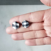 Load image into Gallery viewer, White Buffalo Plaid Polymer Clay Hexagon Post Earring