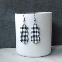 Load image into Gallery viewer, White Buffalo Plaid Polymer Clay L Snowman Dangle Handmade Earrings
