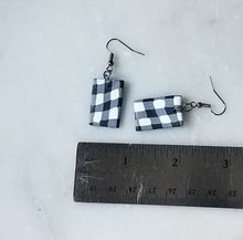 Load image into Gallery viewer, White Buffalo Plaid Polymer Clay Rectangle Dangle Handmade Earrings