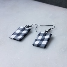 Load image into Gallery viewer, White Buffalo Plaid Polymer Clay Rectangle Dangle Handmade Earrings