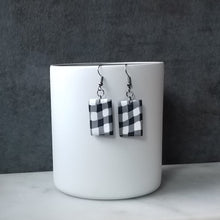 Load image into Gallery viewer, White Buffalo Plaid Polymer Clay Rectangle Dangle Handmade Earrings