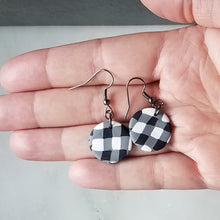 Load image into Gallery viewer, White Buffalo Plaid Polymer Clay Circle Dangle Handmade Earrings
