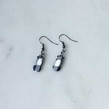 Load image into Gallery viewer, White Buffalo Plaid Polymer Clay Mini Snowman Dangle Handmade Earrings