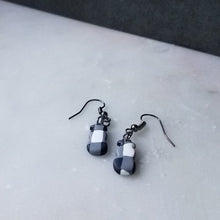 Load image into Gallery viewer, White Buffalo Plaid Polymer Clay Mini Snowman Dangle Handmade Earrings
