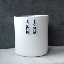 Load image into Gallery viewer, White Buffalo Plaid Polymer Clay Mini Snowman Dangle Handmade Earrings