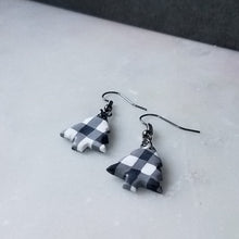 Load image into Gallery viewer, White Buffalo Plaid Polymer Clay Christmas Tree Dangle Handmade Earrings