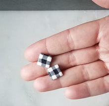 Load image into Gallery viewer, White Buffalo Plaid Polymer Clay Square Post Earring