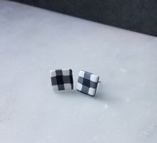Load image into Gallery viewer, White Buffalo Plaid Polymer Clay Square Post Earring