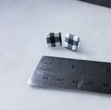 Load image into Gallery viewer, White Buffalo Plaid Polymer Clay Square Post Earring