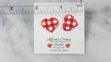 Load image into Gallery viewer, Red and white buffalo plaid heart Post Handmade Earrings

