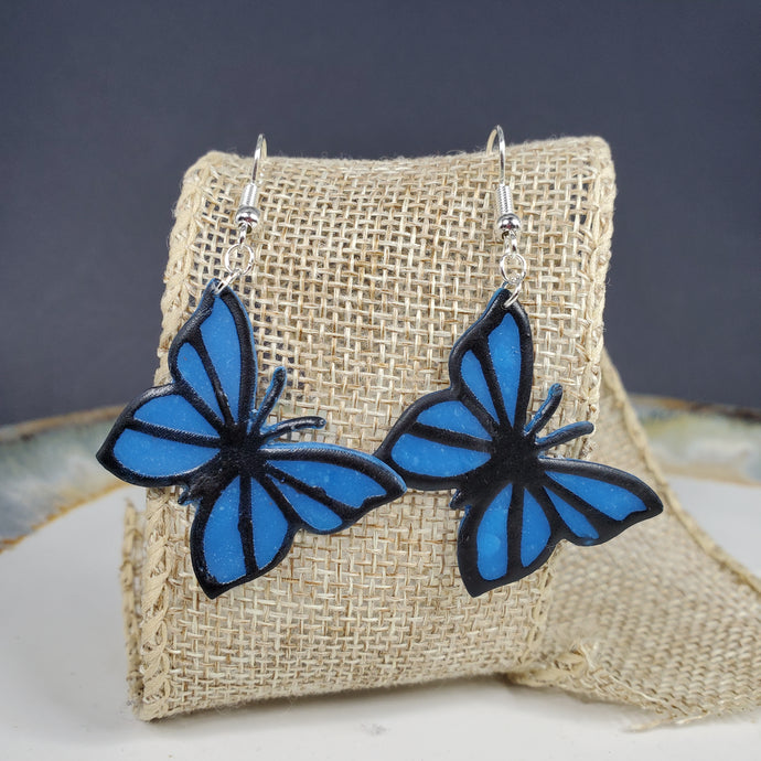 L Cobalt Blue Butterfly Dangle Handmade Earrings