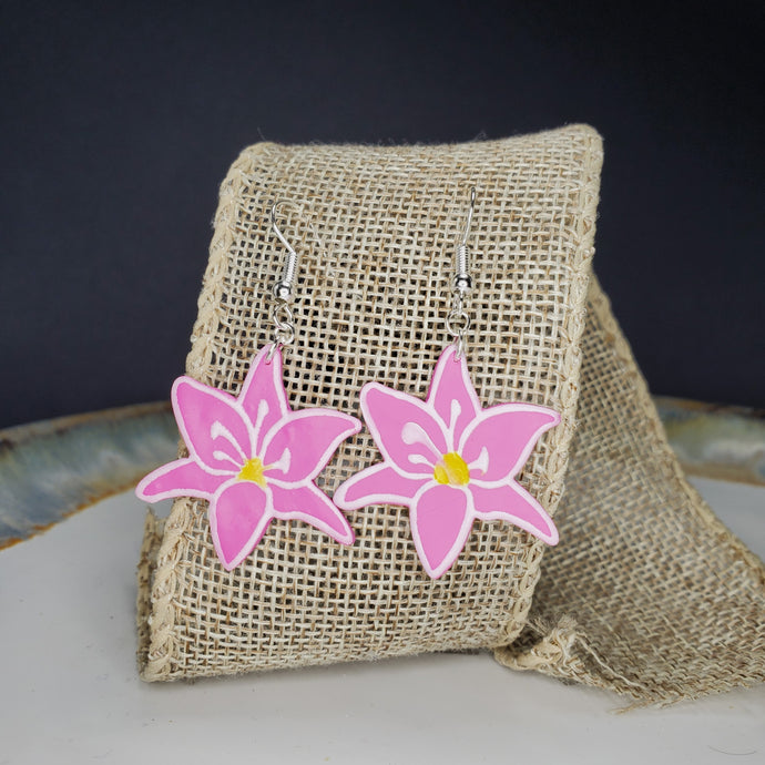 L Pink Oriental Lily Dangle Handmade Earrings