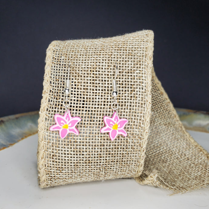 S Pink Oriental Lily Dangle Handmade Earrings
