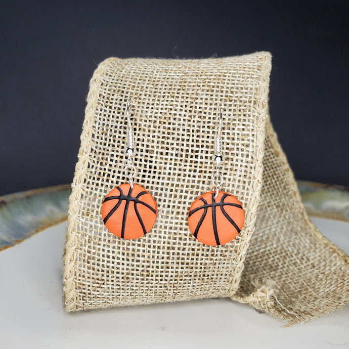S Orange Basketball Dangle Handmade Earrings