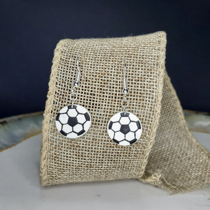 S Soccer Ball Dangle Handmade Earrings