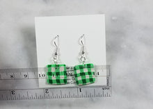 Load image into Gallery viewer, Green and White Buffalo Plaid Square Dangle Earrings
