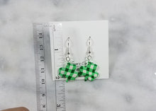 Load image into Gallery viewer, Green and White Buffalo Plaid Shamrock Dangle Earrings
