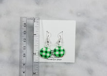 Load image into Gallery viewer, Green and White Buffalo Plaid Circle Dangle Handmade Earrings
