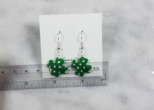 Load image into Gallery viewer, Green and White Polka Dot Shamrock Dangle Handmade Earrings
