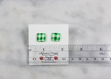 Load image into Gallery viewer, Green and White Buffalo Plaid Square Post Earring - S
