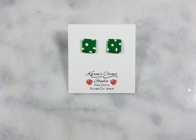 Green and White Polka Dot Square Post Earring - S