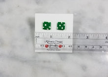 Load image into Gallery viewer, Green and White Polka Dot Square Post Earring - Small
