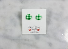 Load image into Gallery viewer, Green and White Buffalo Plaid Circle Post Earring - Small
