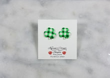 Load image into Gallery viewer, Green and White Buffalo Plaid Shamrock Post Earring
