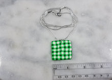 Load image into Gallery viewer, Green and White Buffalo Plaid Square 24&quot; Necklace
