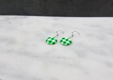 Load image into Gallery viewer, Green and White Buffalo Plaid Circle Dangle Handmade Earrings
