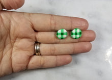 Load image into Gallery viewer, Green and White Buffalo Plaid Circle Post Earring - Small
