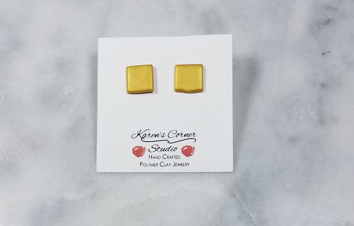 S Gold Square Post Handmade Earrings