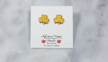 Load image into Gallery viewer, S Gold Shamrock Post Handmade Earrings
