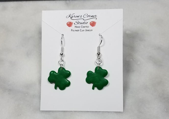 Green Shamrock Dangle Handmade Earrings